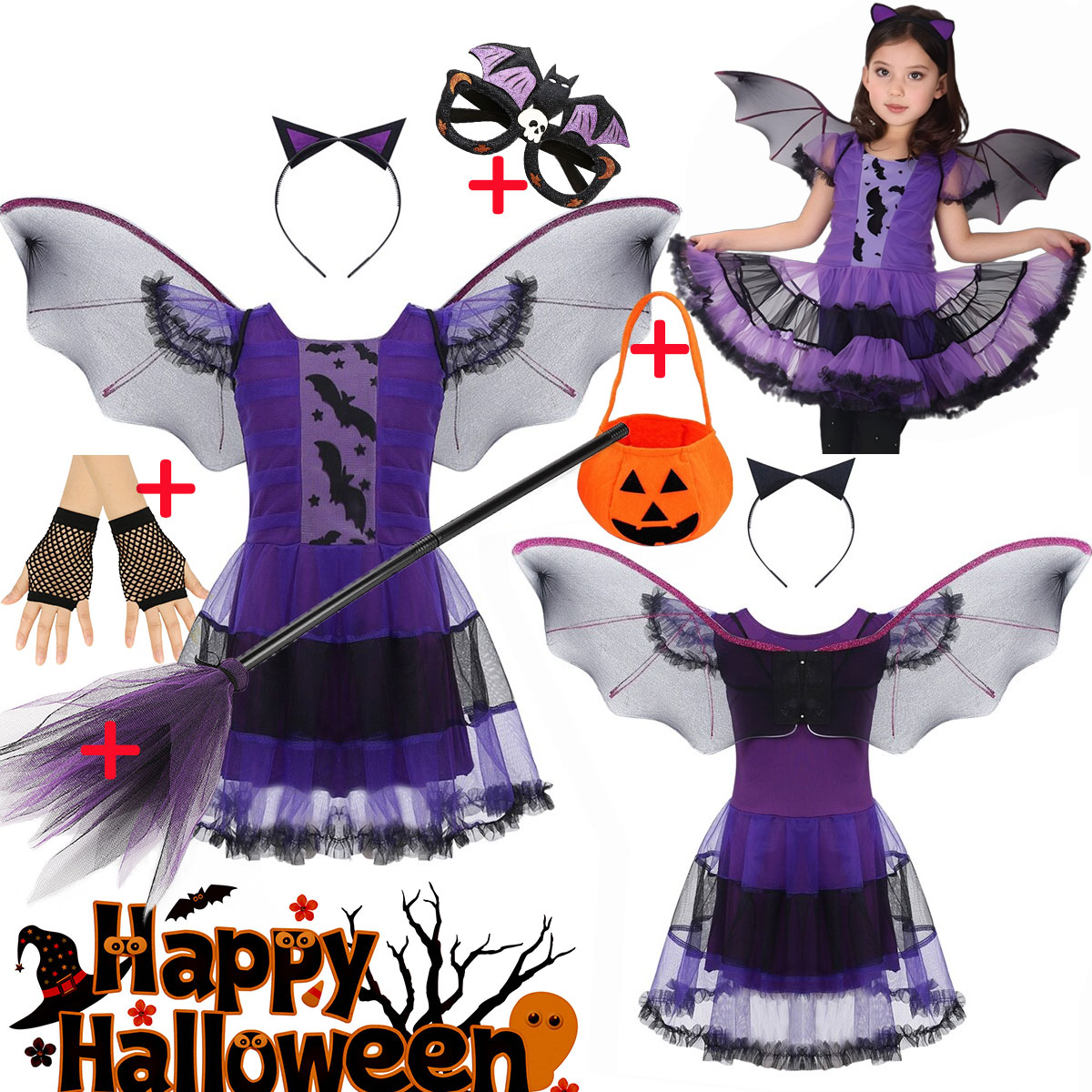 Baby Clothing Europe - Menina voando morcego cosplay traje halloween